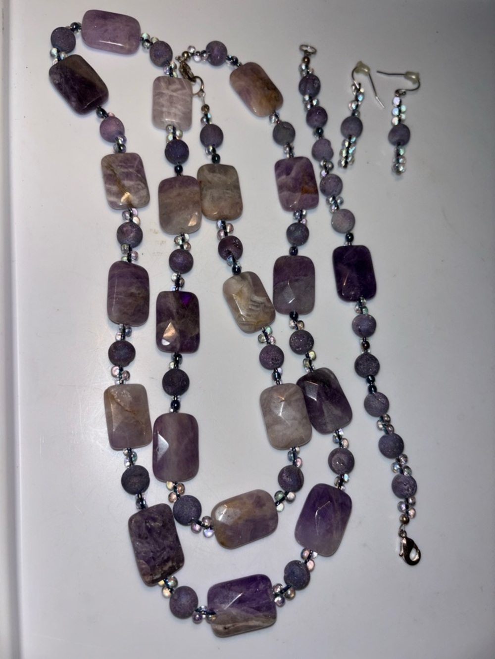 Purple Beaded Necklace and Earring Set